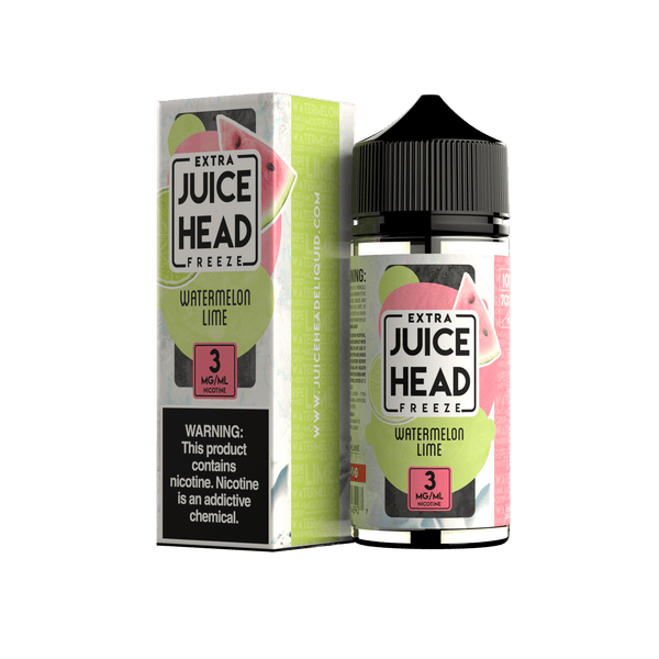 Juice Head Watermelon Lime Freeze e-liquid 100mL bottle with vibrant watermelon and lime flavor design.