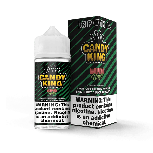Candy King Watermelon Wedges e-liquid bottle, 100mL, showcasing vibrant watermelon wedge flavor in a clear plastic bottle.