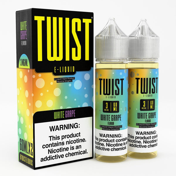 White Grape Twist E-Liquid by Twist E-liquids in a 120mL bottle, featuring a white grape flavor for vaping.