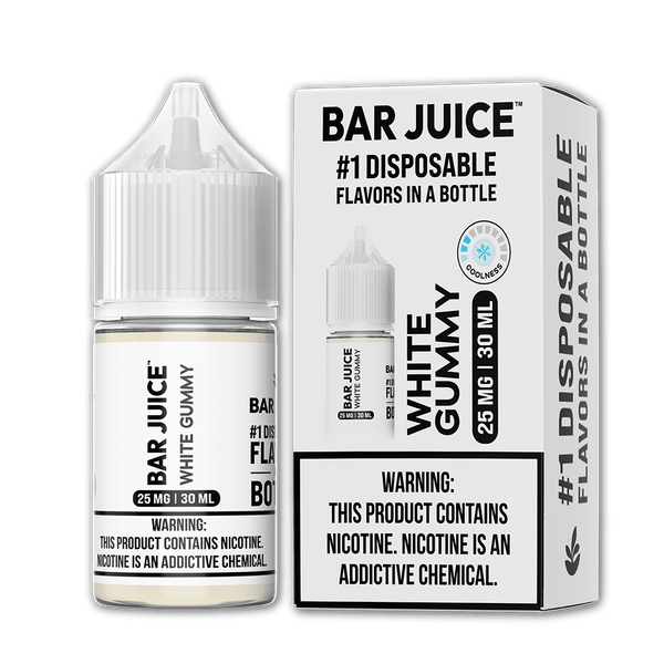 White Gummy SALT e-liquid by Bar Juice in a 30mL bottle, featuring a white gummy candy flavor.