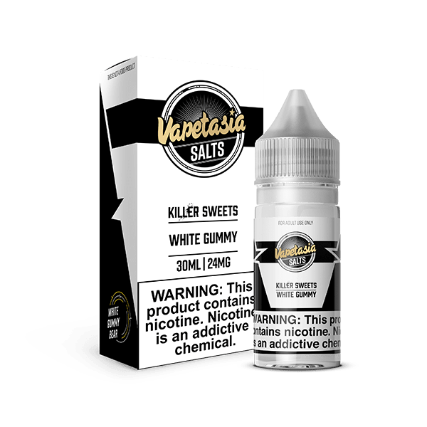 White Gummy SALT e-liquid by Vapetasia, 30mL bottle, featuring a white gummy candy flavor for vaping.