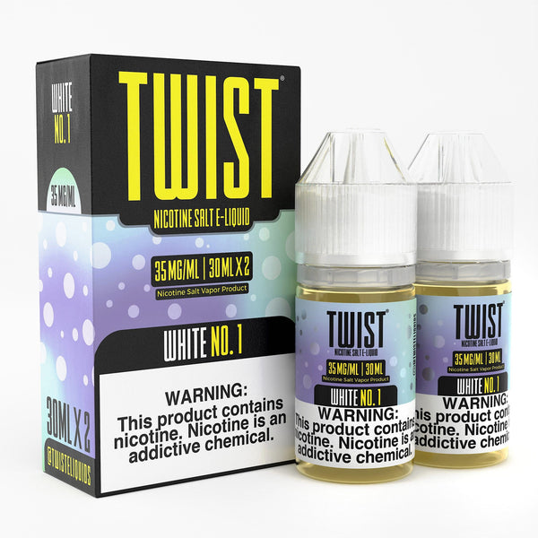 White No. 1 SALT Twist E-Liquids 60mL bottle with white label and twist cap, designed for vaping.