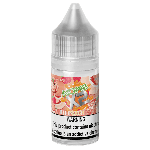 White Peach Raspberry Salt e-liquid by Nomenon E-Liquids in 30mL bottle with fresh peach and raspberry flavor.