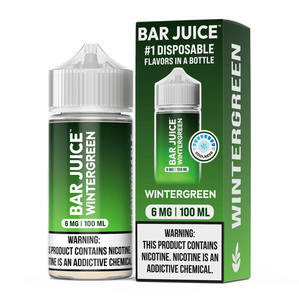 Wintergreen Bar Juice e-liquid in a 100mL bottle with wintergreen flavor, designed for vaping.