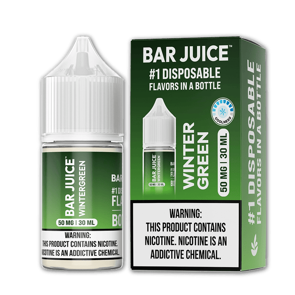 Wintergreen flavor salt e-liquid by Bar Juice in a 30mL bottle, featuring a refreshing wintergreen scent and smooth vapor.