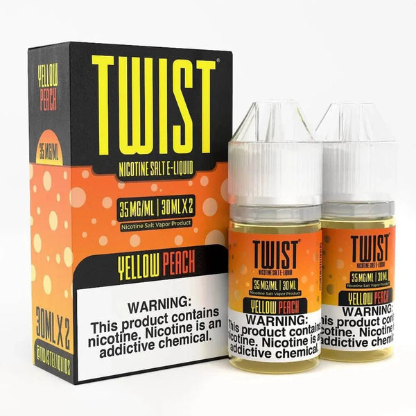 Yellow Peach SALT Twist E-Liquids 60mL e-liquid bottle featuring bright yellow peach flavor for vaping.