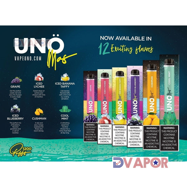 Uno Mas Disposable 5% 1200 Puffs - Now in 20 Flavors