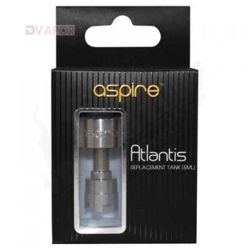 Aspire Atlantis 5mL replacement tank for vape devices, clear glass tank with metal top and bottom, designed for Aspire vape models.