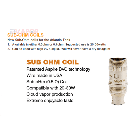 Aspire Atlantis, Atlantis 2, Triton sub-ohm replacement atomizer coil heads for vape devices, showing multiple coil heads.