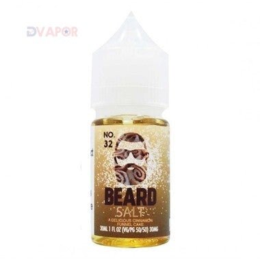 Beard Salts No. 32 Cinnamon Funnel Cake e-liquid in a 30ml bottle from Beard Vape Co, featuring cinnamon and funnel cake flavor.