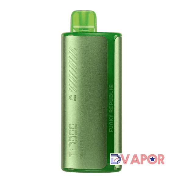 Funky Republic Ti7000 disposable vape in sleek design, featuring colorful branding and a mouthpiece for vaping.