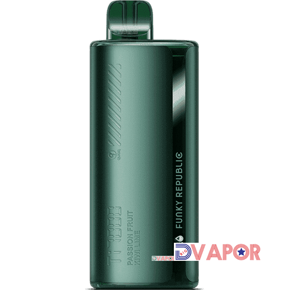 Funky Republic Ti7000 disposable vape with colorful design, compact and sleek, showcasing a non-refundable clearance product.