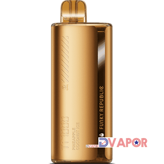 Funky Republic Ti7000 disposable vape device with colorful design, non-refundable clearance item, for smooth vaping experience.