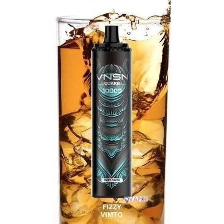 KK Energy VNSN Quake disposable vape with 10,000 puffs and 20ml e-liquid, shown in a sleek design with colorful branding.