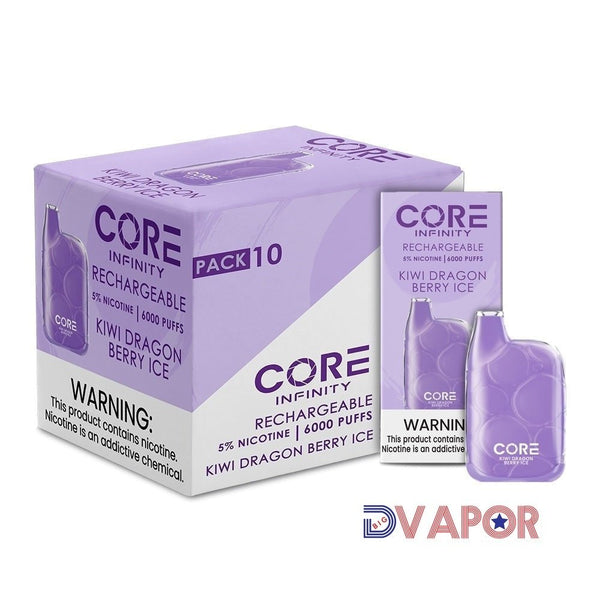 Core Infinity CR6000 disposable vape by Core Labs with 6000 puffs, shown in sleek design, now discontinued.