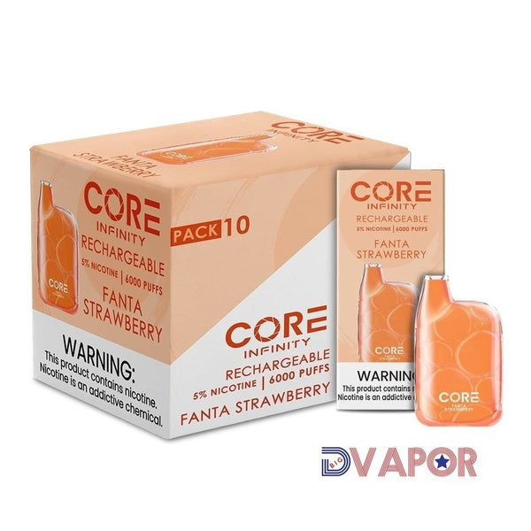 Core Infinity CR6000 disposable vape pen by Core Labs, offers 6000 puffs, shown with sleek design and compact size.