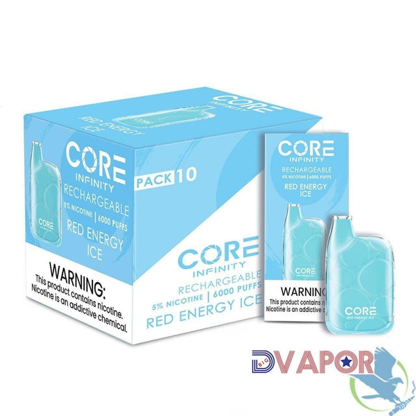 Core Infinity CR6000 disposable vape from Core Labs, featuring 6000 puffs, shown in a sleek design.