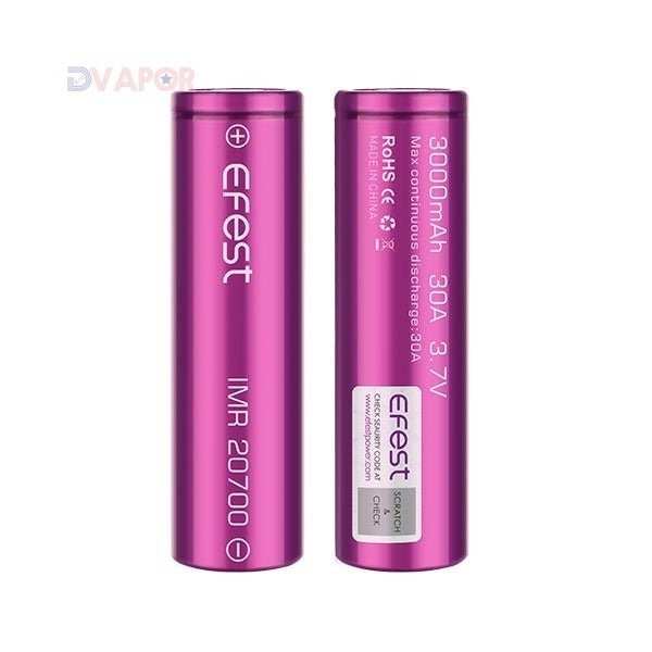 eFest 20700 3000mAh 30A IMR lithium cell for vaping, rechargeable battery with high capacity and discharge rate.