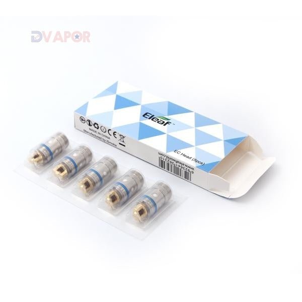 Eleaf EC Head replacement coils for iJust 2 and Melo tanks, 5-pack vape part with ceramic and cotton coil design.