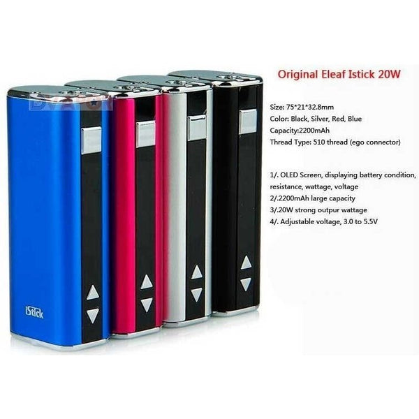 eLeaf iStick 20W handheld APV mod with 5.5V display and 2200mAh battery, compact vape device from iSmoka.
