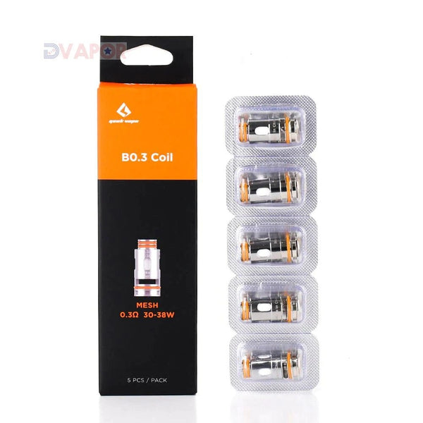 GeekVape B Series Replacement Coils for vape devices, showing multiple coils with brand branding and packaging details.