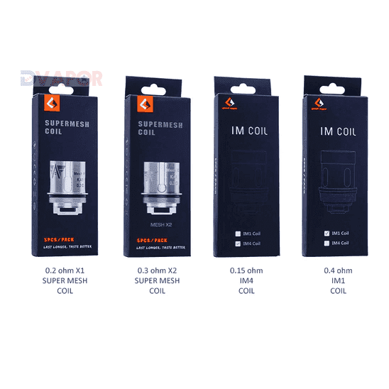 GeekVape Supermesh Coils 5-pack for vape devices, showing coil design and packaging, compatible with GeekVape vape kits.