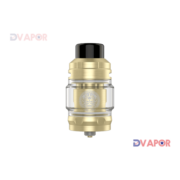 GeekVape Zeus Z Series Sub-Ohm Tank showing glass chamber and metal top, designed for vaping with adjustable airflow.