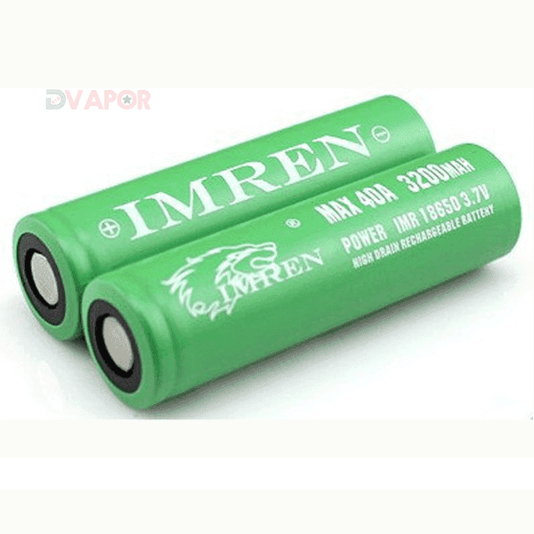Imren 18650 40A 3200mAh high drain lithium IMR battery for vaping devices, with black cylindrical cell and safety features.