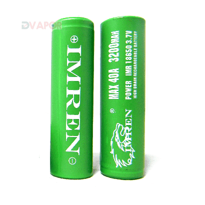 Imren 18650 high drain lithium IMR battery with 40A discharge and 3200mAh capacity for vaping devices.