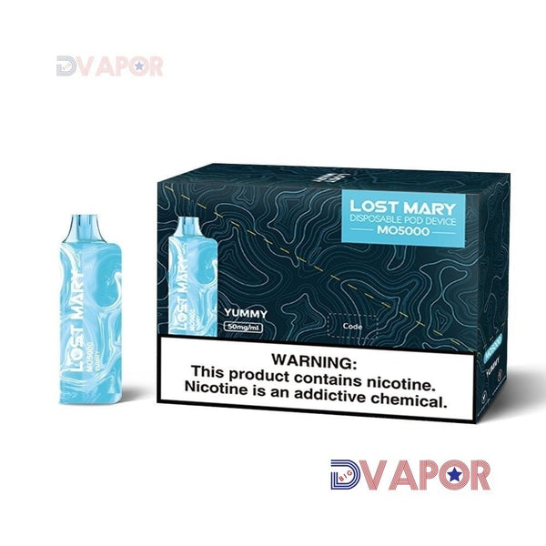 Lost Mary MO5000 disposable vape device with sleek design and flavor cartridge visible in the image.