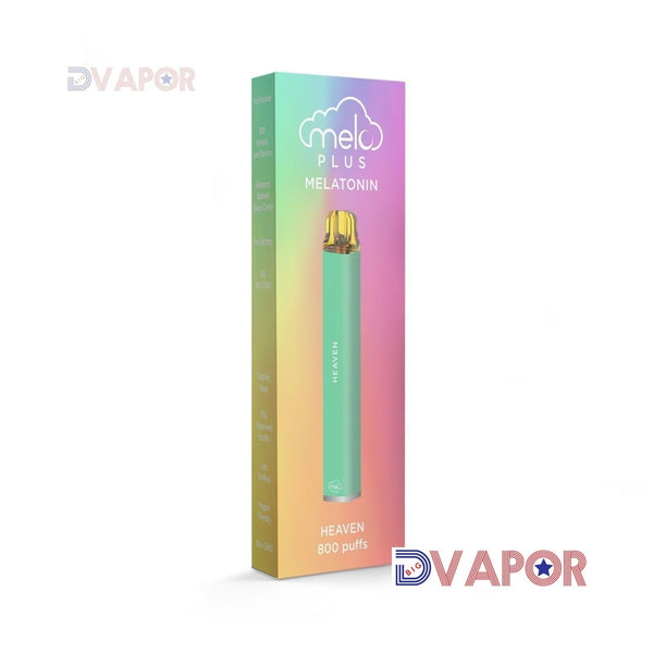 Melo Plus Melatonin-infused disposable vape with 800 puffs, zero nicotine, and melatonin for relaxation by Melo Labs.