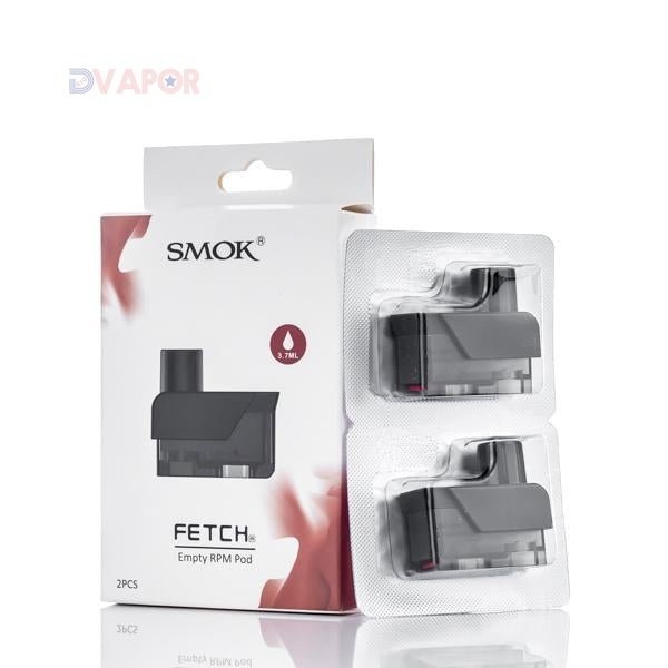 Two SMOK Fetch replacement pods compatible with Nord or RPM vape devices, designed for refillable e-liquid use.