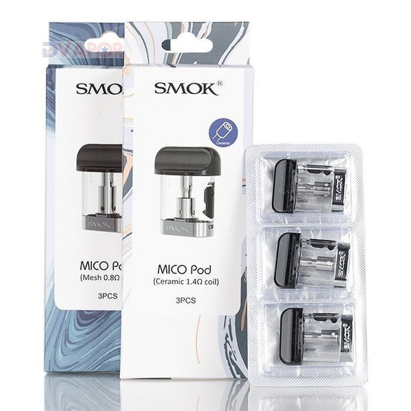 SMOK Mico AIO replacement pods and coils, 3-pack, for vape device, with visible pods and coil components.
