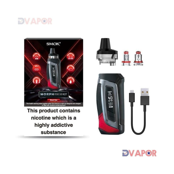 SMOK Morph Pod-40 vaporizer kit with compact mod, featuring adjustable airflow and sleek design for vaping enthusiasts.
