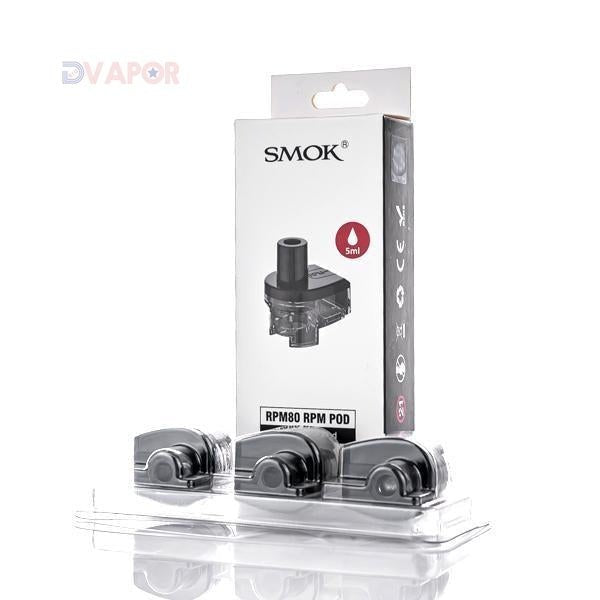 Set of three SMOK RPM80 replacement vape pods for the SMOK vaping device, designed for easy refilling and durable use.