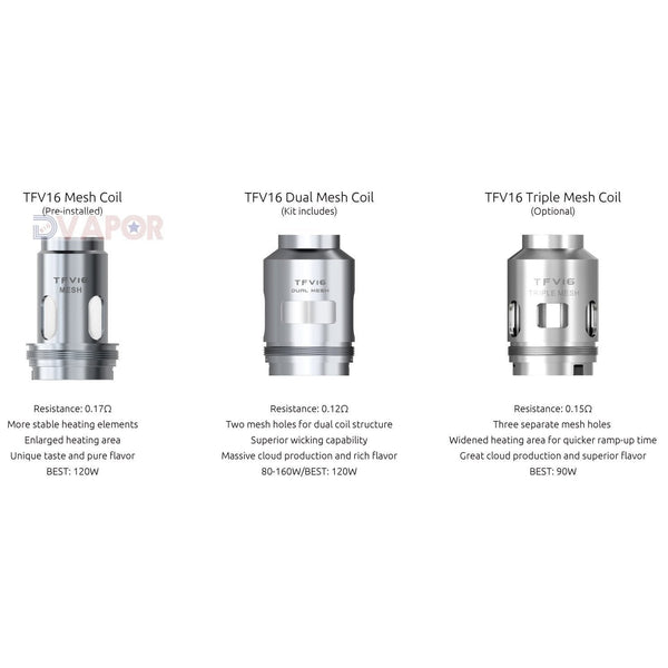 SMOK TFV16 replacement mesh coils for vape, three-pack, compatible with TFV16 tank, high-performance vape part.