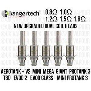 Kangertech New Style Dual Coil (V2) atomizer replacement head for vape devices, showing dual coil design and metal construction.