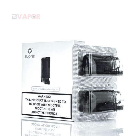 Suorin Air Mod replacement vape cartridges, 3ML capacity, two-pack, compatible with Suorin Air Mod vape device.