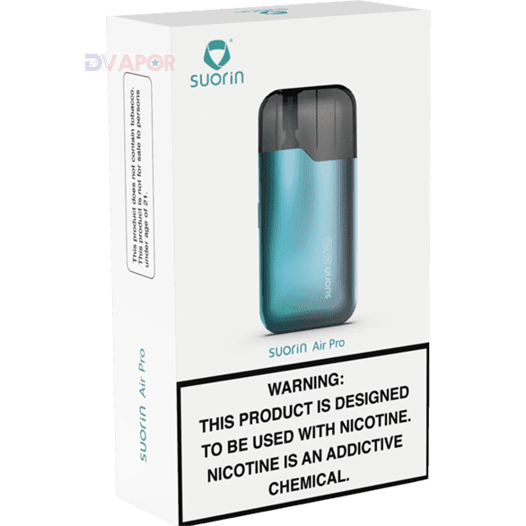 Suorin Air Pro ultra-compact e-cigarette hardware in sleek design with mouthpiece and battery visible.