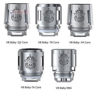 SMOK TFV8 Baby Beast replacement coils, pack of 5, vape part with metal and cotton components for optimal vapor production.