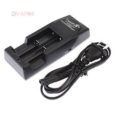 Big D Vapor Trustfire Dual Lithium Ion Battery Charger TR-001 for vape batteries, with charging ports and digital display.