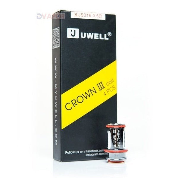 Set of four UWELL Crown 3 vape coils, replacement parts for Uwell vape devices, showing the coil design and packaging.