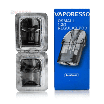 Vaporesso Osmall regular 1.2 Ohm vape pods, 2-pack, compatible with Vaporesso Osmall vaping device, shown in the image.